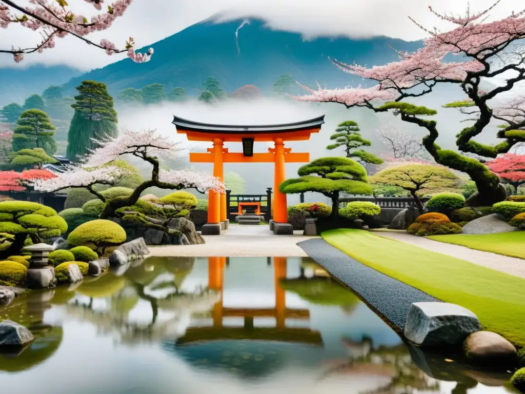 Un jardín japonés tradicional con samurái meditando, influenciado por la filosofía samurái y Confucio, rodeado de belleza natural y serenidad