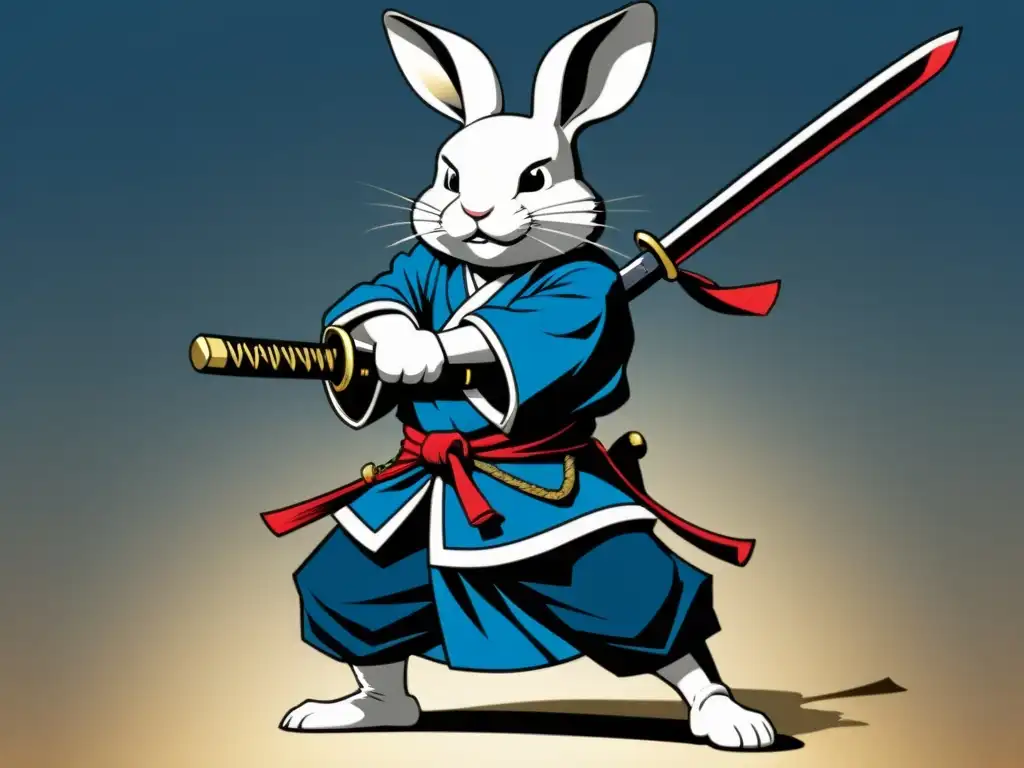 Usagi Yojimbo, el icónico conejo samurái de Stan Sakai, destaca por su honor y fuerza en una pose dinámica