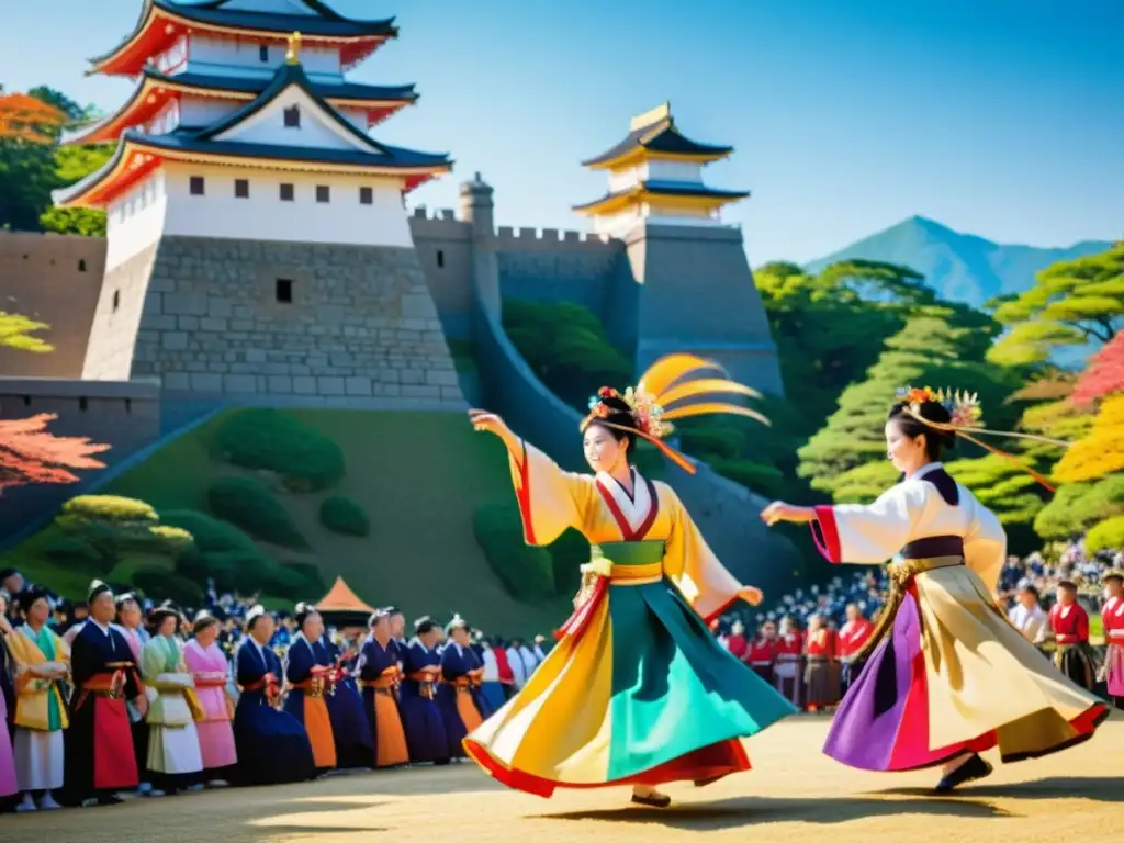 Un vibrante homenaje a los clanes guerreros en el festival Uesugi Matsuri, con danzas tradicionales japonesas frente a un castillo histórico