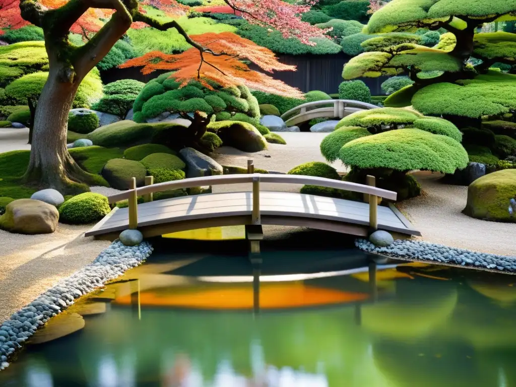 Vínculo jardines japoneses samuráis: Imagen de un jardín japonés tradicional con bonsáis, koi y serenidad