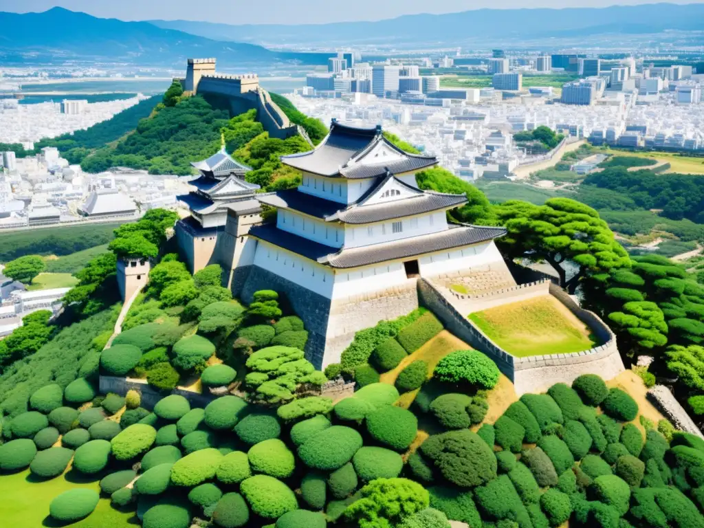 Vista aérea de Himeji Castle y Carcassonne Castle, destacando su arquitectura militar y contrastes entre Japón y Europa