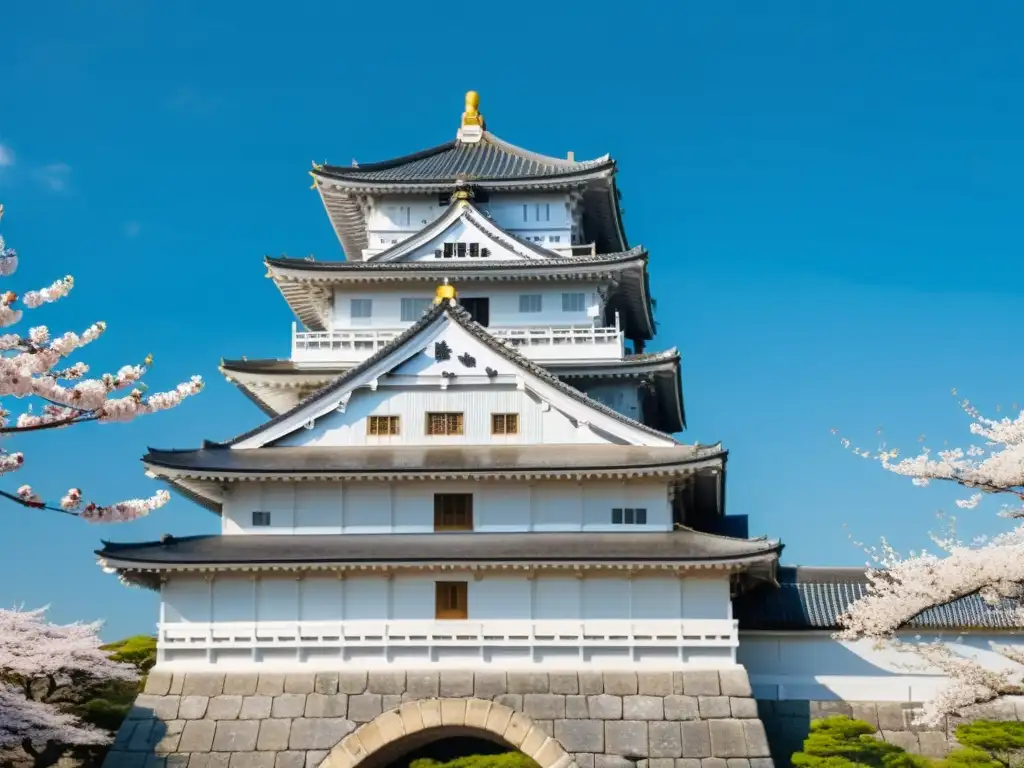 Vista detallada del majestuoso castillo Himeji en Japón con significado arquitectura castillo samurai