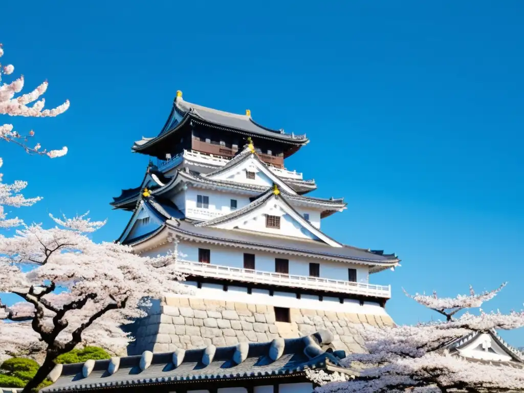 Vista impactante del majestuoso Castillo Himeji bajo cielo azul