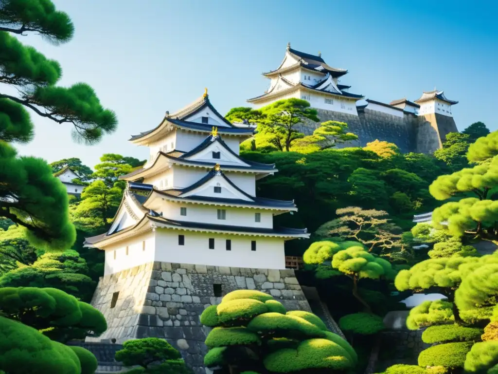 Vista impresionante del Castillo Himeji en Japón, simbolizando la arquitectura y significado del castillo samurai