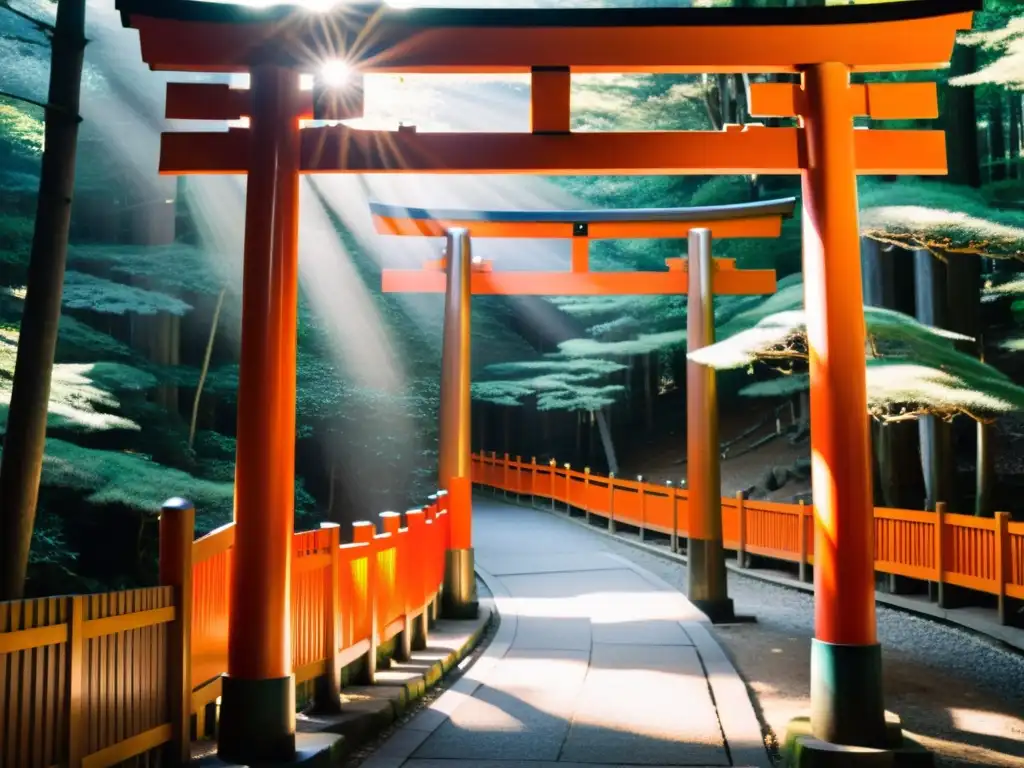 Vista impresionante del Santuario Fushimi Inari en Kyoto, con los icónicos torii y una atmósfera espiritual