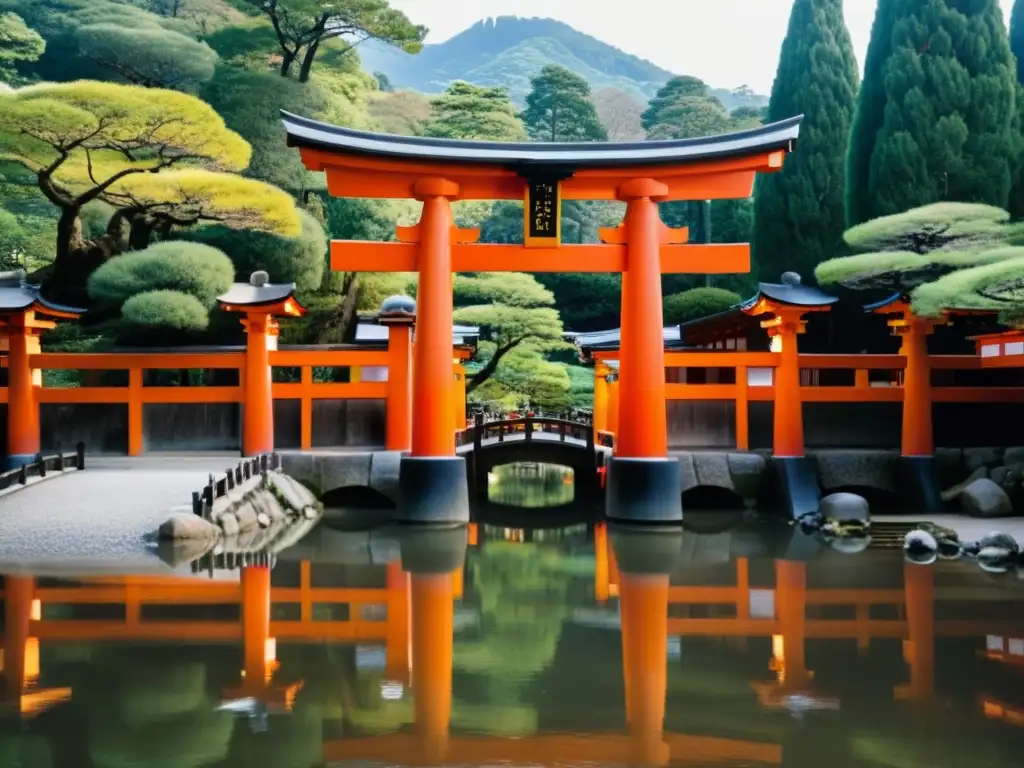 Vista impresionante de los torii rojos en Fushimi Inari, Kyoto, evocando la historia y cultura samurái