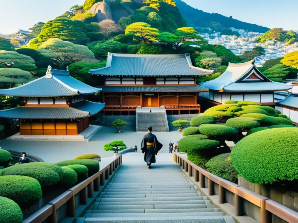 Vista panorámica del primer shogunato samurái Kamakura, con el Gran Buda y el santuario Tsurugaoka Hachimangu